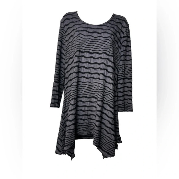 Tianello By Steve Barraza Blouse Top Gray Striped 3/4 Sleeve Round Neck Size‎ M - Picture 1 of 6